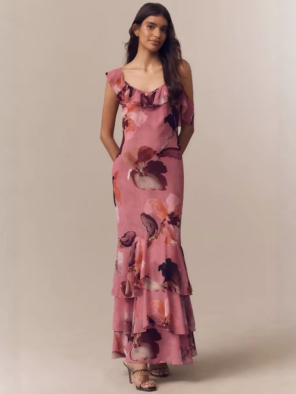 Mare Mare Lucy Chiffon Ruffle Scoop-Neck Maxi Slip Dress - Size Large